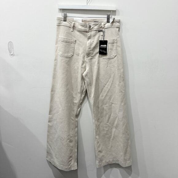 NWT Zara High Waisted Patch Pocket Denim Wide Leg Ankle Jeans Cream Women's 12 - Picture 1 of 6